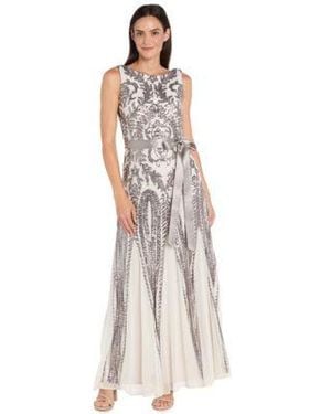 R & M Richards R M Richards Sequin Sleeveless Ball Gown - White