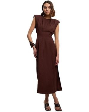 Karen Millen Linen Blend Pintuck Midi Dress - Brown