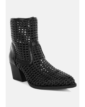 Rag & Co Artisole Woven Pleather Block Boots - Black