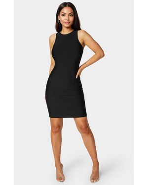 Bebe Racer Neck Bandage Short Dress - Black