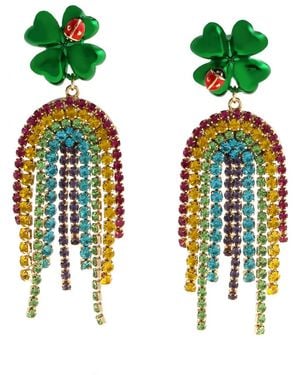 Betsey Johnson Faux Stone Paddy's Princess Shamrock Rainbow Chandelier Earrings - Green