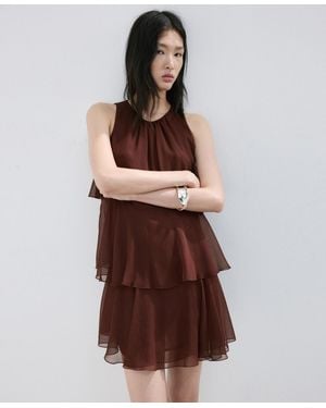 Mango Short Ruffled Dress - Brown