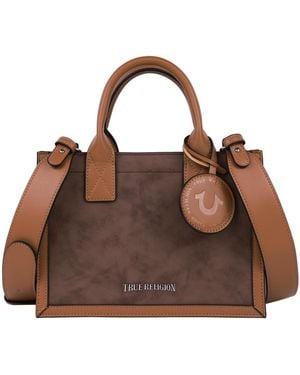TRUE RELIGION Suede Pu Box Tote - Brown