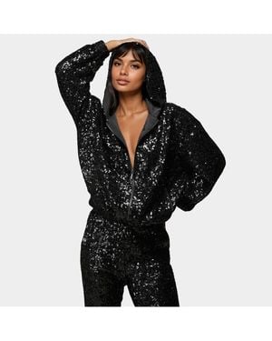 Bebe X Ciara Sequin Hoodie Jacket - Black
