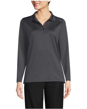 Lands' End School Uniform Long Sleeve Feminine Fit Rapid Dry Polo Shirt - Gray