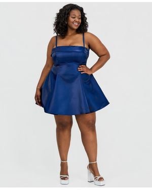 B Darlin Trendy Plus Size Satin Sleeveless Fit & Flare Dress - Blue
