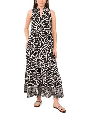 Vince Camuto Printed Split-neck Tiered Maxi Dress - Black