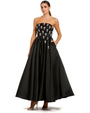 Mac Duggal Crystal Embellished Strapless Satin A-line Dress - Black
