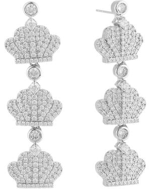 HEYMAEVE Platinum Plated Brass Crown Earrings - White