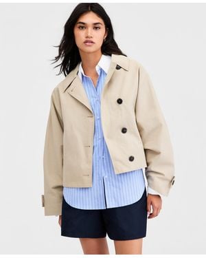BarIII Oversized Cropped Trench Jacket - Blue