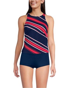 Lands' End Tugless High Neck Strappy Back Tankini Top - Blue