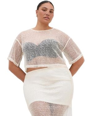 City Chic Plus Size Stardust Sheer-mesh Sequin Crop Top - White