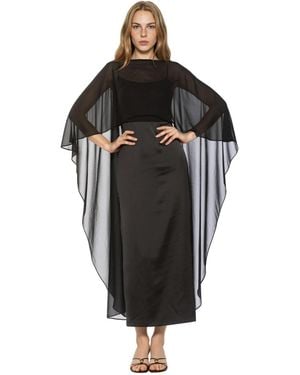 Alexia Admor Cape-sleeve Chiffon Overlay Boat Neck Satin Gown - Black