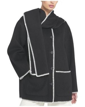 Elle Collection Coat With Detachable Scarf Shirt Jacket - Black