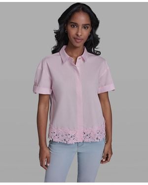 KARL LAGERFELD Collared Short-sleeve Blouse - Purple