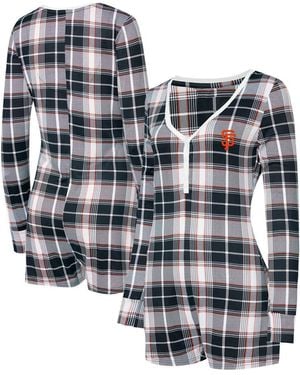 Concepts Sport San Francisco Giants Ashford Plaid V-neck Knit Romper - Gray