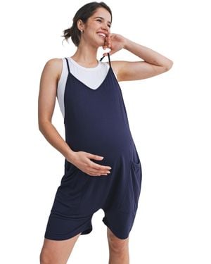 Hello Miss Maternity Sleeveless Loose Fit V-neck Romper - Blue
