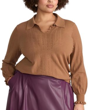UNIVERSAL STANDARD Plus Size Savvy Fine-knit Fitted Polo Sweater - Purple