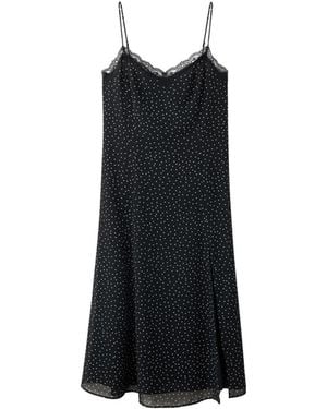 Mango Lace-detail Polka-dot V-neck Dress - Black