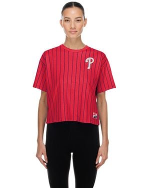 KTZ Philadelphia Phillies Throwback Meshback Pinstripe Boxy T-shirt - Red