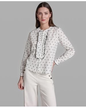 BCBGMAXAZRIA Long-sleeve Collared Printed Top - Gray