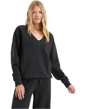 Pact Luxe Organic Cotton Waffle Knit V-neck Long-sleeve Top - Black