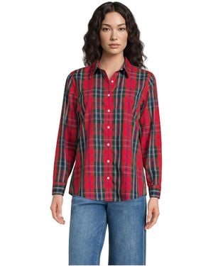 Lands' End Petite No Iron Button Front Shirt - Red
