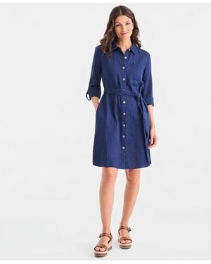 Style & Co. Cotton Gauze Tie-waist Shirt Dress - Blue