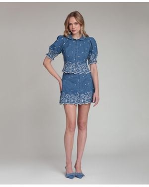 Avec Les Filles Scallop Hem Mini Skirt - Blue