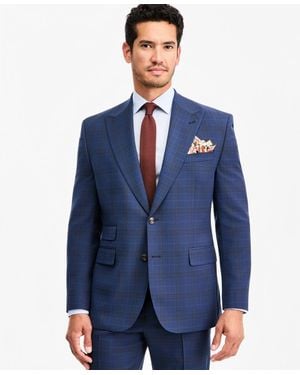 Tayion Collection Classic-fit Blue & Red Plaid Suit Separate Jacket