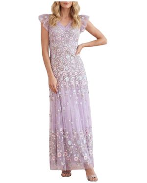 Needle & Thread Ethereal Blooms Short Sleeve Ankle Gown - Purple