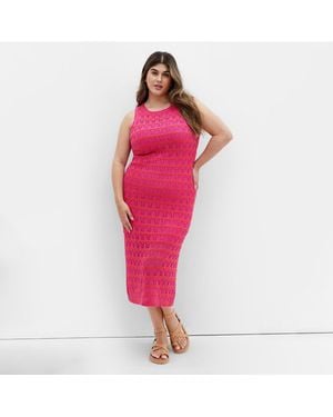 City Chic Crochet Stripe Dress - Pink