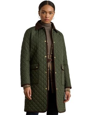 Ralph Lauren Petite Barn Quilted Corduroy-trim Coat - Green