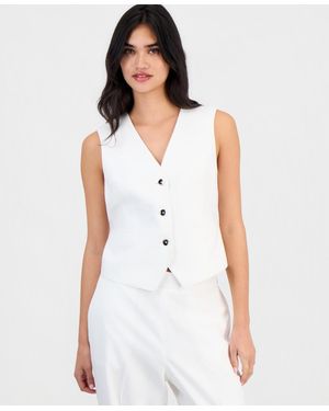 BarIII Linen-blend Button-front Vest - White