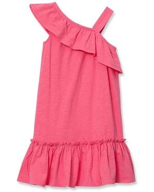 Lands' End Little And Big Girls Ruffle Asymmetrical Dress - Pink