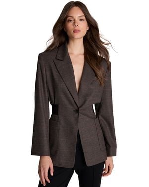 Kenneth Cole Plaid Wide-leg Peak Lapel Blazer - Black