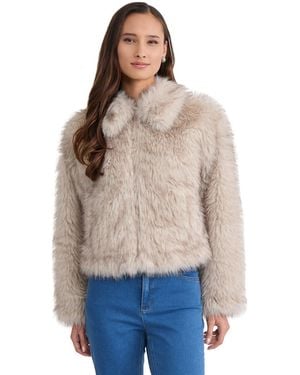 Jones New York Zip-front Faux Fur Long-sleeve Jacket - Blue