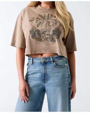 Guess Jungle Resort Cropped Graphic T-shirt - Blue