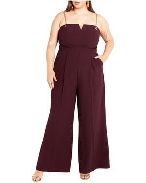 City Chic Plus Size Ann Chain Sleeveless Wide Leg Jumpsuit - Purple