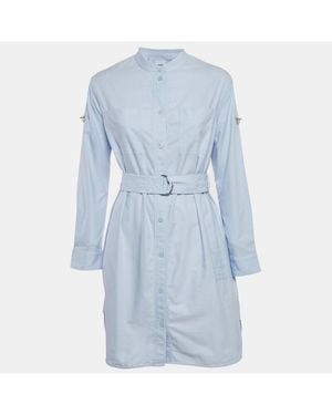 Pre-owned Burberry Blue Cotton Belted Short Shirt Dress