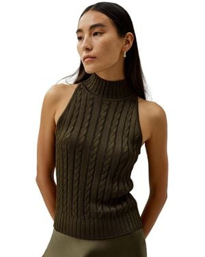 LILYSILK Classic High-neck Cable-knit Sleeveless Top - Black