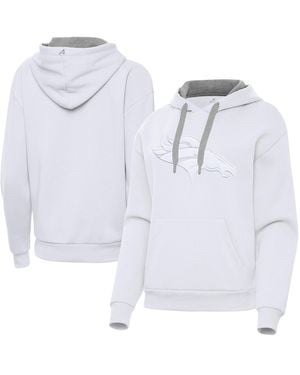 Antigua Denver Broncos Victory Embroidered-graphic Brushed-back Fleece Pullover Hoodie - White