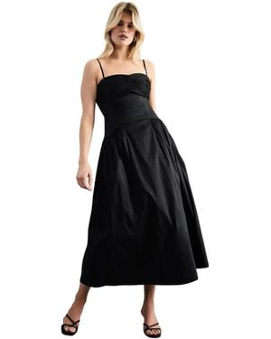 Warehouse Dropped Waist Ruched Bust Midi Dress - Black