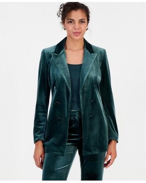 BarIII Velvet Faux Double-breasted Blazer - Green
