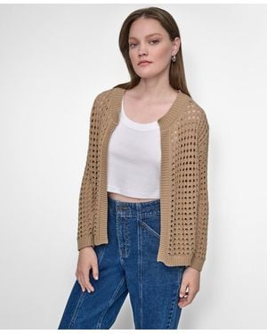 DKNY Petite Open-stitch Cardigan - White