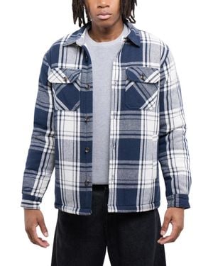 Xray Jeans Cotton Plaid Flannel Button-up Shirt Jacket With Faux Shearling Lining - Blue