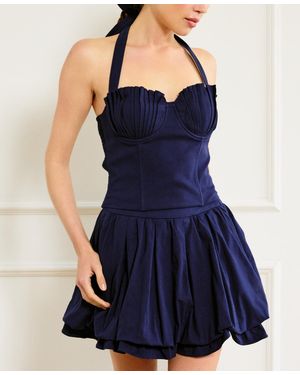 Line & Dot Pearla Pleated-bust Halter Top - Blue