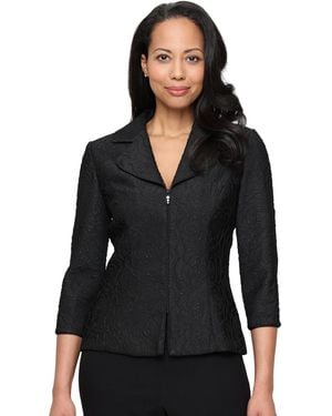 Alex Evenings Textured Jacquard Zip Jacket - Black