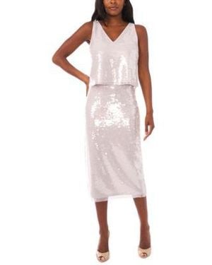 1.STATE Sequin Embellished Sleeveless Top Midi Skirt - Pink