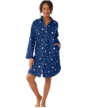 Dreams & Co. Plus Size Plaid Flannel Button-front Sleepshirt - Blue